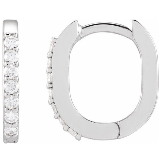 14K Yellow Or White Gold 15 X 10.6 Mm 1.6 Mm Round 1Mm Pair Hinged Polished 1/6 Ctw Natural Diamond Elongated Hoop Earrings