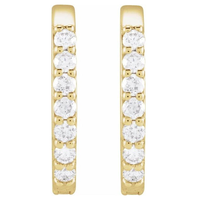 14K Yellow Or White Gold 15 X 10.6 Mm 1.6 Mm Round 1Mm Pair Hinged Polished 1/6 Ctw Natural Diamond Elongated Hoop Earrings