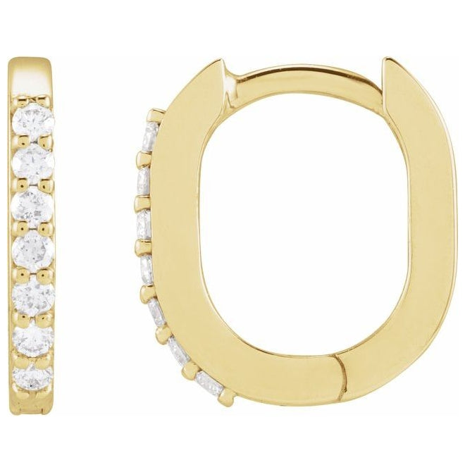 14K Yellow Or White Gold 15 X 10.6 Mm 1.6 Mm Round 1Mm Pair Hinged Polished 1/6 Ctw Natural Diamond Elongated Hoop Earrings