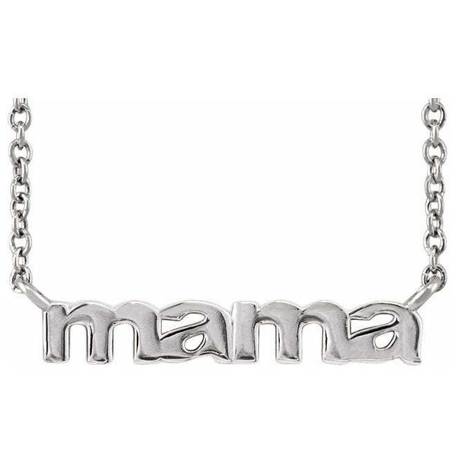14K White Gold 19.4 X 4.19 Mm 16 In Polished Petite Mama Necklace