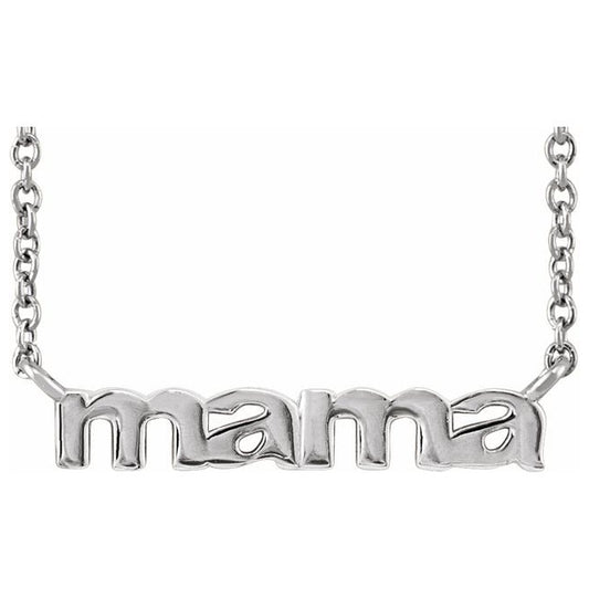 14K White Gold 19.4 X 4.19 Mm 16 In Polished Petite Mama Necklace