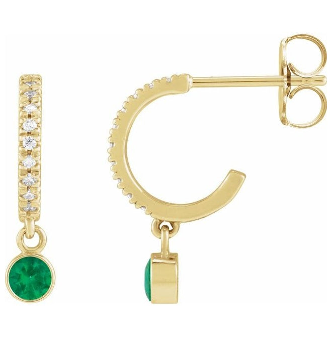14K Yellow Gold Natural Emerald & .08 CTW Natural Diamond French-Set 16.1 mm Hoop Earrings