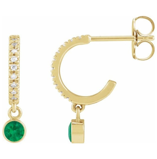 14K Yellow Gold Natural Emerald & .08 CTW Natural Diamond French-Set 16.1 mm Hoop Earrings
