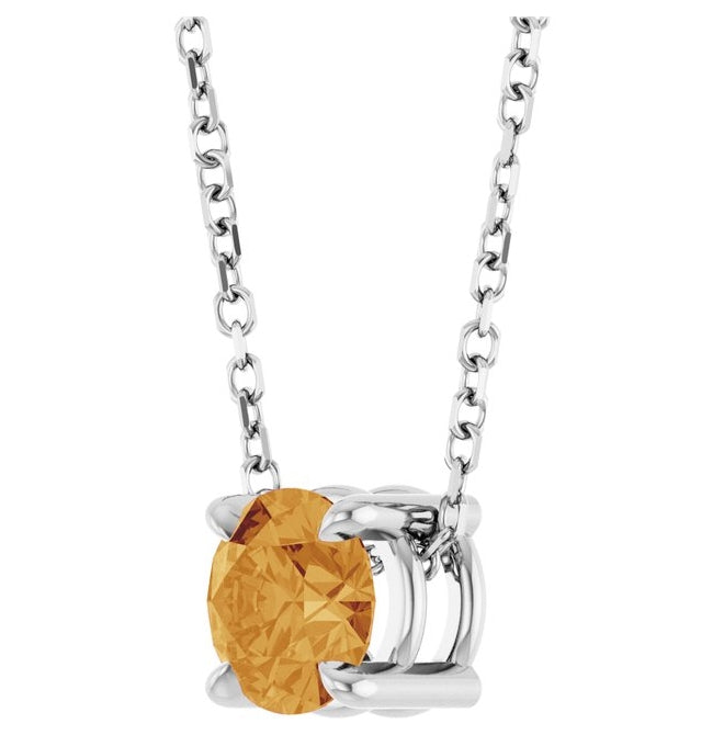 14K White Gold Round 5.5 Mm 16-18 In Polished Natural Citrine Solitaire Slide Necklace