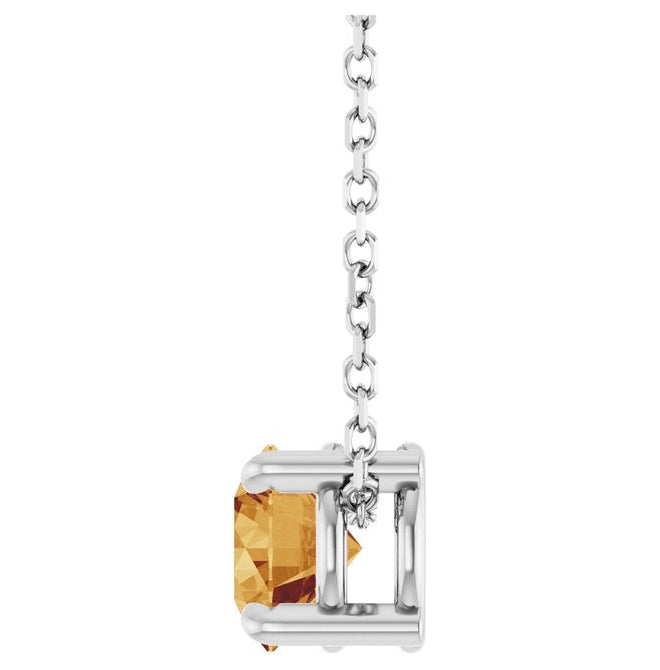 14K White Gold Round 5.5 Mm 16-18 In Polished Natural Citrine Solitaire Slide Necklace