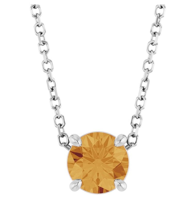 14K White Gold Round 5.5 Mm 16-18 In Polished Natural Citrine Solitaire Slide Necklace