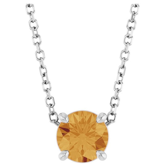 14K White Gold Round 5.5 Mm 16-18 In Polished Natural Citrine Solitaire Slide Necklace