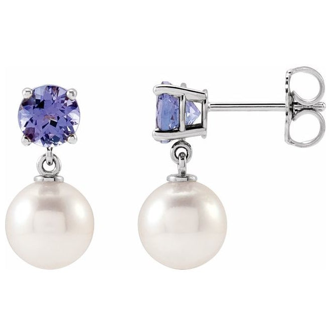 14K Yellow Or White Gold 7 Mm Round 5 Mm Pair Friction Backs Polished Cultured White Akoya Pearl And Natural Gem Earrings