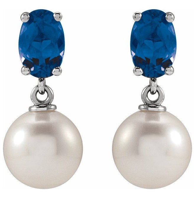 14K Yellow Or White Gold 7 Mm Oval 6X4 Mm Pair Friction Backs Polished Cultured White Akoya Pearl And Natural Gem Earrings