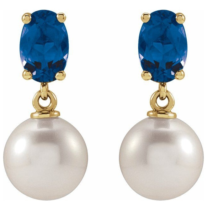 14K Yellow Or White Gold 7 Mm Oval 6X4 Mm Pair Friction Backs Polished Cultured White Akoya Pearl And Natural Gem Earrings