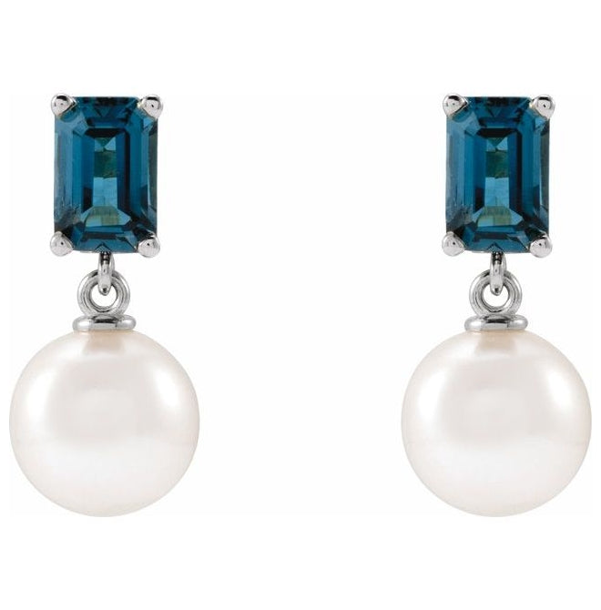 14K Yellow Or White Gold 7 Mm Emerald 6X4 Mm Pair Friction Backs Polished Cultured White Akoya Pearl And Natural Gem Earrings