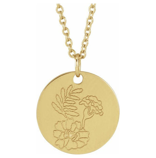 18K Yellow Gold-Plated Sterling Silver Polished Birth Flower 16-18" Necklace