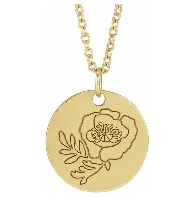 18K Yellow Gold-Plated Sterling Silver Polished Birth Flower 16-18" Necklace