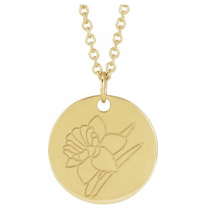 18K Yellow Gold-Plated Sterling Silver Polished Birth Flower 16-18" Necklace