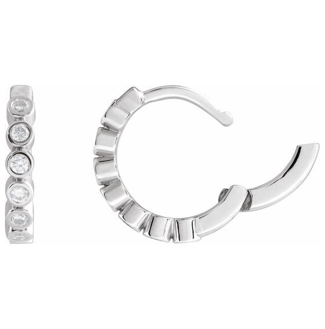 Sterling Silver Round  12.24 Mm 2.2 Mm 1.5Mm  I1, G-H Pair Hinged Polished 1/5 Ctw Natural Diamond Bezel-Set Hinged Hoop Earrings