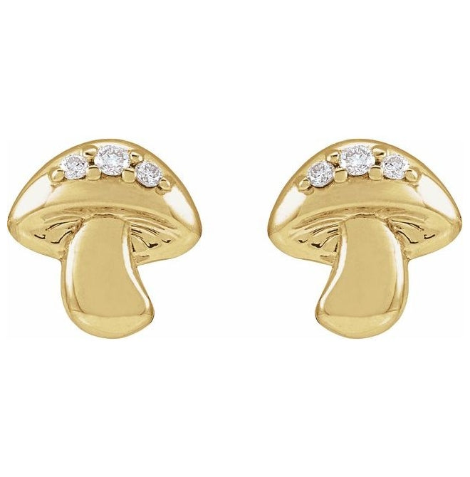 14K Yellow Gold .03 Natural Diamond Mushroom Earring