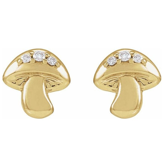 14K Yellow Gold .03 Natural Diamond Mushroom Earring