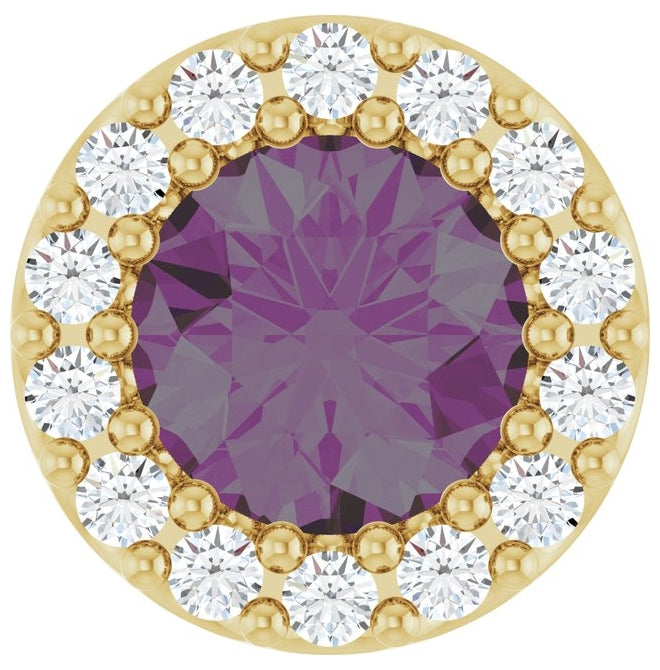 14K Yellow Gold Round 5Mm I1, G-H Polished Lab-Grown Alexandrite And 1/10 Ctw Natural Diamond Halo-Style Pendant