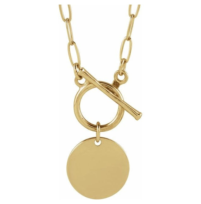18K Yellow Gold-Plated Sterling Silver Round 15 X 12 Mm 18 In Polished Engravable Round Toggle Style Necklace