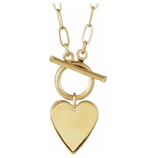 18K Yellow Gold-Plated Sterling Silver Heart 15.6 X 12 Mm 18 In Polished Engravable Heart Toggle Styled Necklace