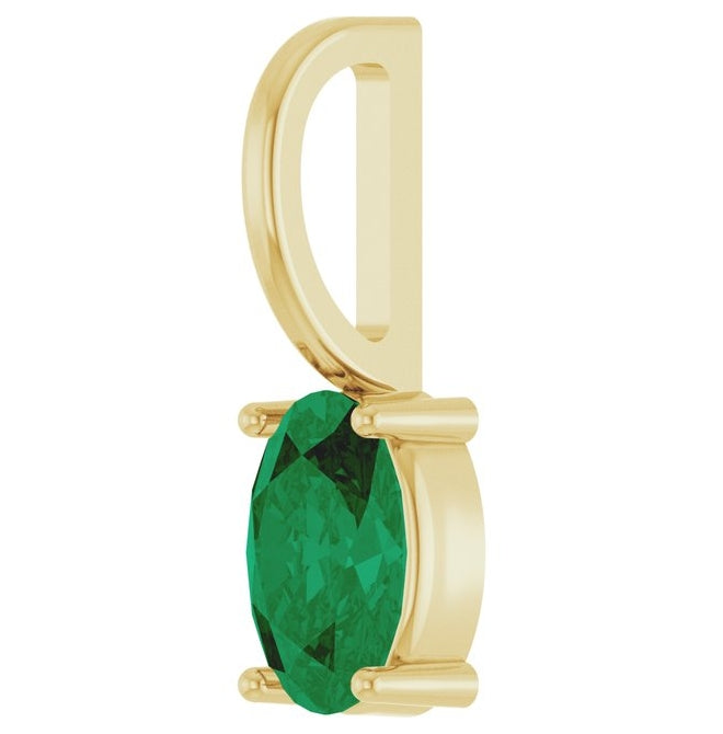 14K Yellow Gold Oval 6 X 4 Mm Polished Lab-Grown Emerald Solitaire Charm/Pendant