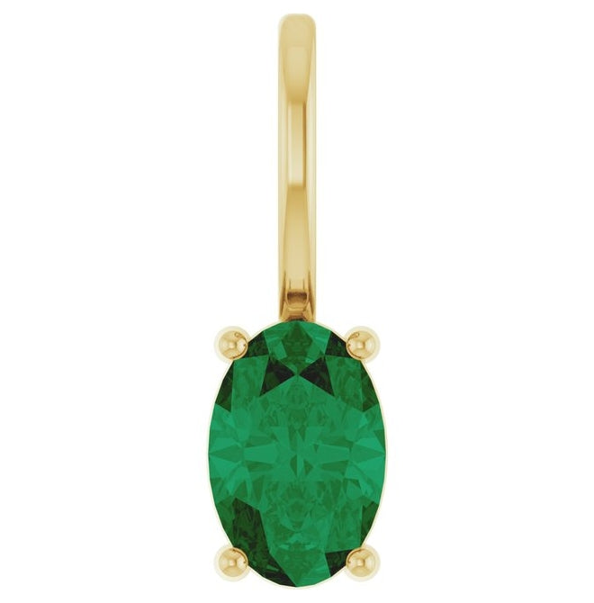 14K Yellow Gold Oval 6 X 4 Mm Polished Lab-Grown Emerald Solitaire Charm/Pendant