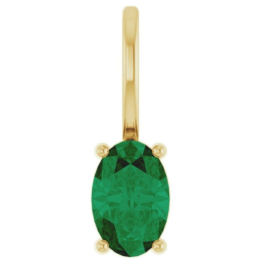 14K Yellow Gold Oval 6 X 4 Mm Polished Lab-Grown Emerald Solitaire Charm/Pendant