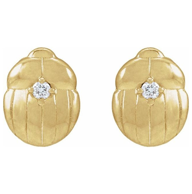 14K Yellow Gold Round 1.5 Mm Each Tension Back Polished .02 Ctw Natural Diamond Scarab Insect Earring