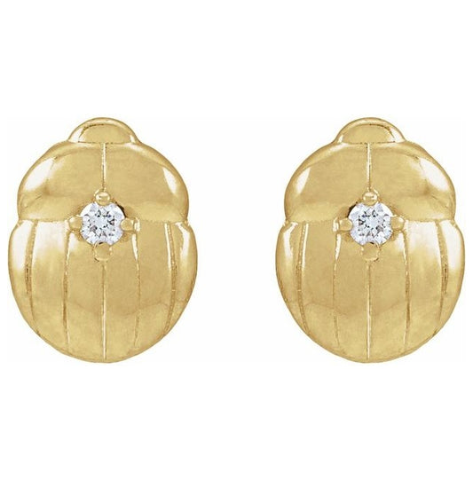 14K Yellow Gold Round 1.5 Mm Each Tension Back Polished .02 Ctw Natural Diamond Scarab Insect Earring