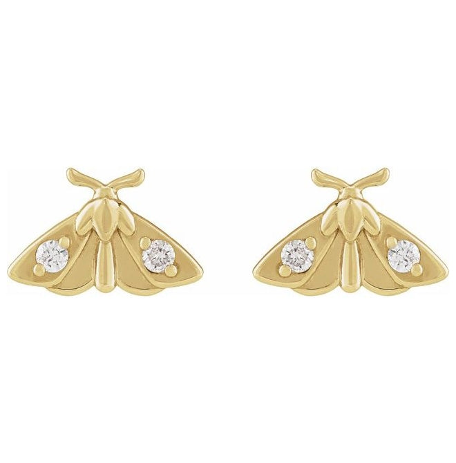 14K Yellow Gold Round 1.5 Mm Each Tension Back Polished .03 Ctw Natural Diamond Moth Insect Earring