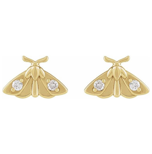14K Yellow Gold Round 1.5 Mm Each Tension Back Polished .03 Ctw Natural Diamond Moth Insect Earring