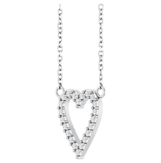 Sterling Silver Round 13.4 X 12.5 Mm 1.2Mm I1, G-H 18 In Polished 1/6 Ctw Natural Diamond Heart Necklace