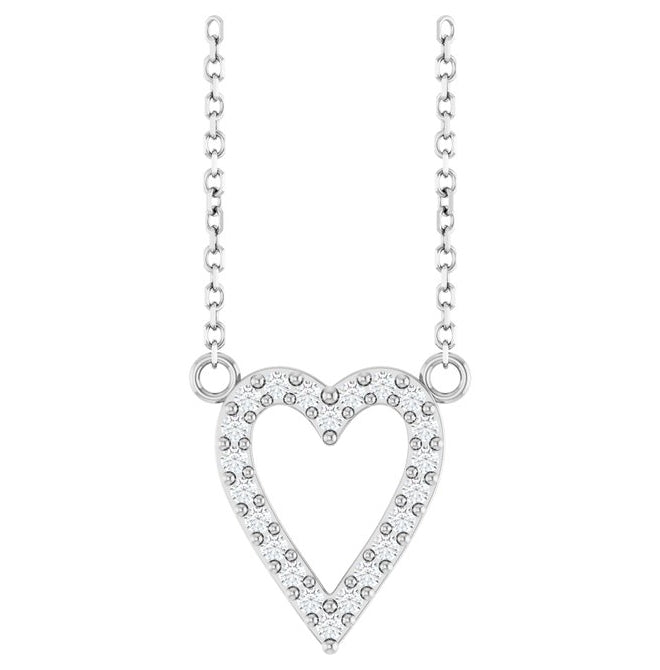 Sterling Silver Round 13.4 X 12.5 Mm 1.2Mm I1, G-H 18 In Polished 1/6 Ctw Natural Diamond Heart Necklace