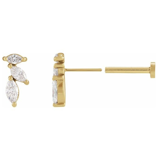 14K Yellow Gold Marquise 4 X 2 Mm Right Tension Back Polished 1/6 Ctw Natural Diamond Nature-Inspired Earring