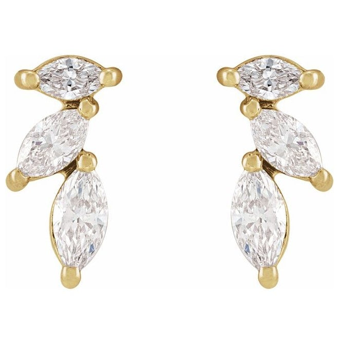 14K Yellow Gold Marquise 4 X 2 Mm Right Tension Back Polished 1/6 Ctw Natural Diamond Nature-Inspired Earring