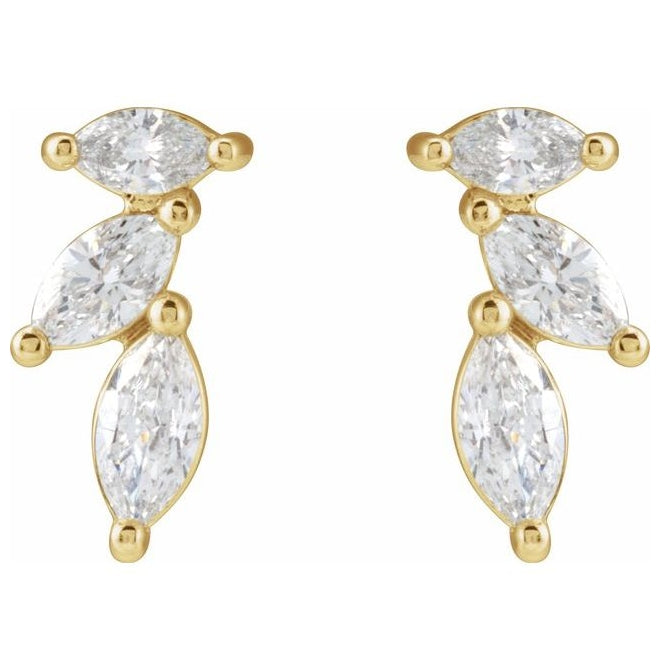 14K Yellow Gold Marquise 4 X 2 Mm Left Tension Back Polished 1/6 Ctw Natural Diamond Nature-Inspired Earring
