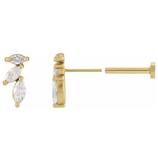 14K Yellow Gold Marquise 4 X 2 Mm Left Tension Back Polished 1/6 Ctw Natural Diamond Nature-Inspired Earring