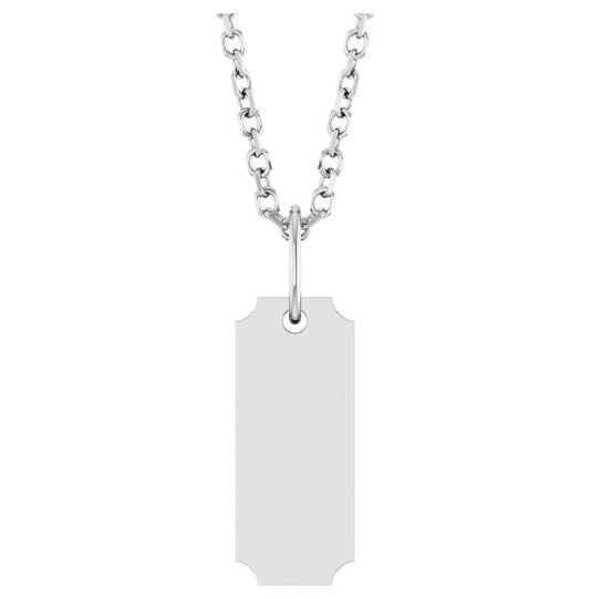 14K White Gold 15.9 X 5 Mm 16-18 In Polished Engravable Dog Tag Necklace