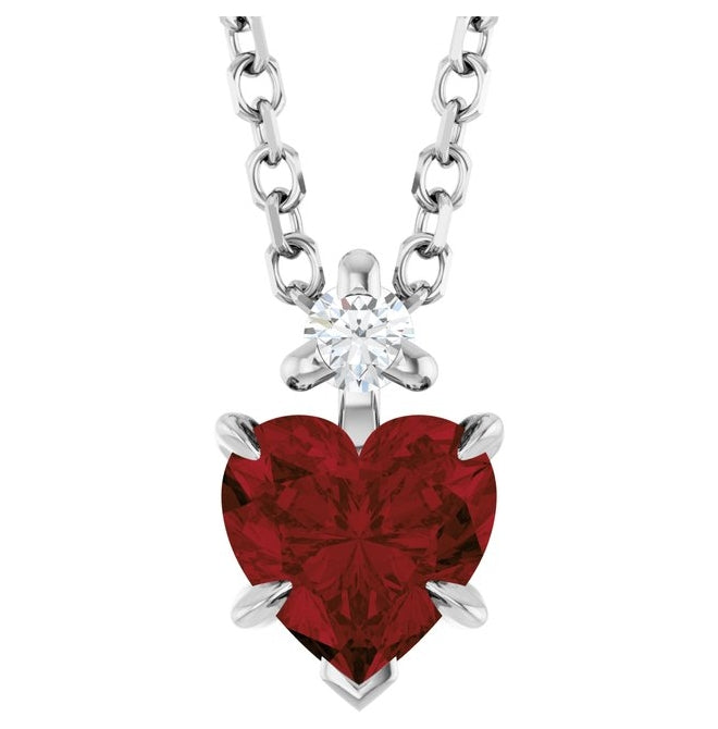 14K White Gold Or Sterling Silver Heart 5 X 5Mm I1, G-H 16-18 In Polished Natural Gem And .03 Ct Natural Diamond Slide Necklace