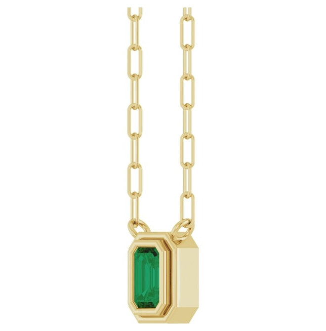 14K Yellow Gold Emerald 5 X 3 Mm 18 In Polished Lab-Grown Emerald Bezel Set Necklace