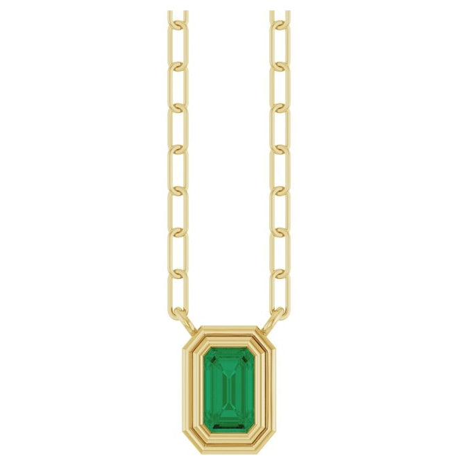 14K Yellow Gold Emerald 5 X 3 Mm 18 In Polished Lab-Grown Emerald Bezel Set Necklace