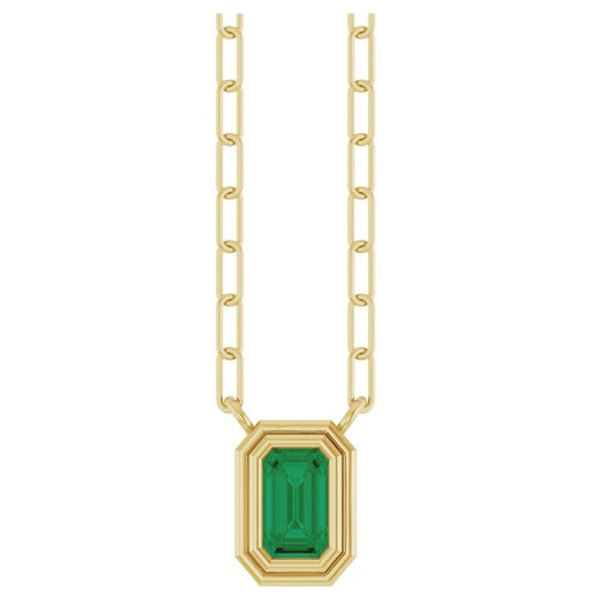 14K Yellow Gold Emerald 5 X 3 Mm 18 In Polished Lab-Grown Emerald Bezel Set Necklace