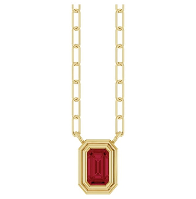 14K Yellow Gold Emerald 5 X 3 Mm 18 In Polished Lab-Grown Emerald Bezel Set Necklace