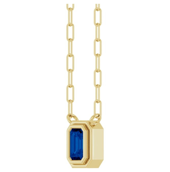 14K Yellow Gold Emerald 5 X 3 Mm 18 In Polished Lab-Grown Emerald Bezel Set Necklace