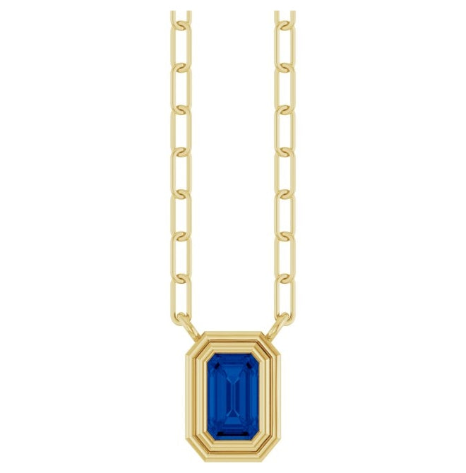 14K Yellow Gold Emerald 5 X 3 Mm 18 In Polished Lab-Grown Emerald Bezel Set Necklace