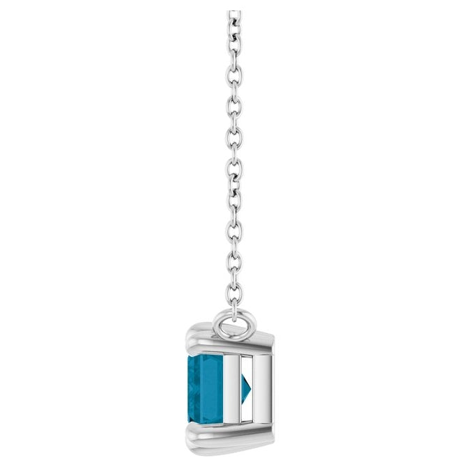 Sterling Silver Emerald 7 X 5 Mm 18 In Polished Natural London Blue Topaz 6-Prong Solitaire Necklace
