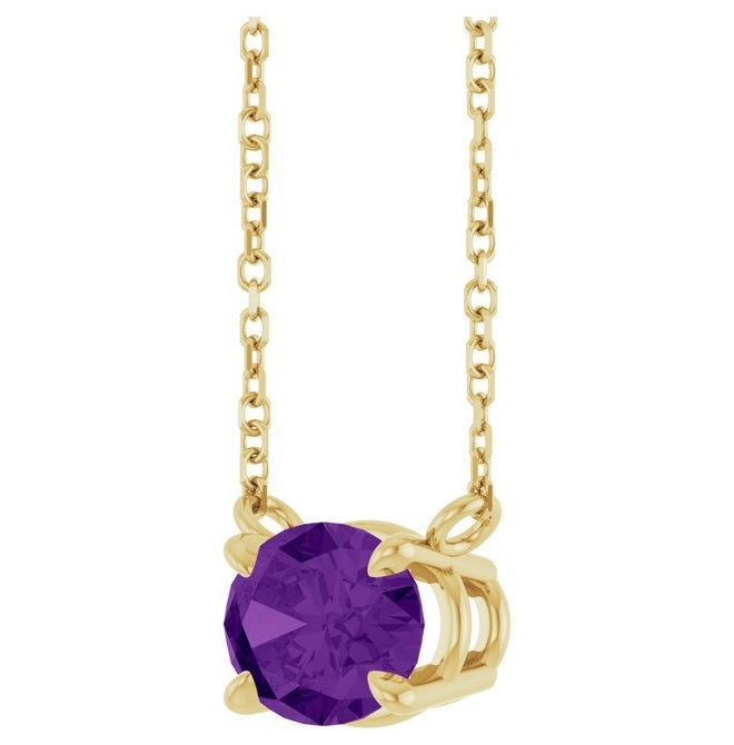 14K Yellow Gold Oval 8 X 6 Mm 18 In Polished Natural Amethyst 4-Claw Prong Necklace