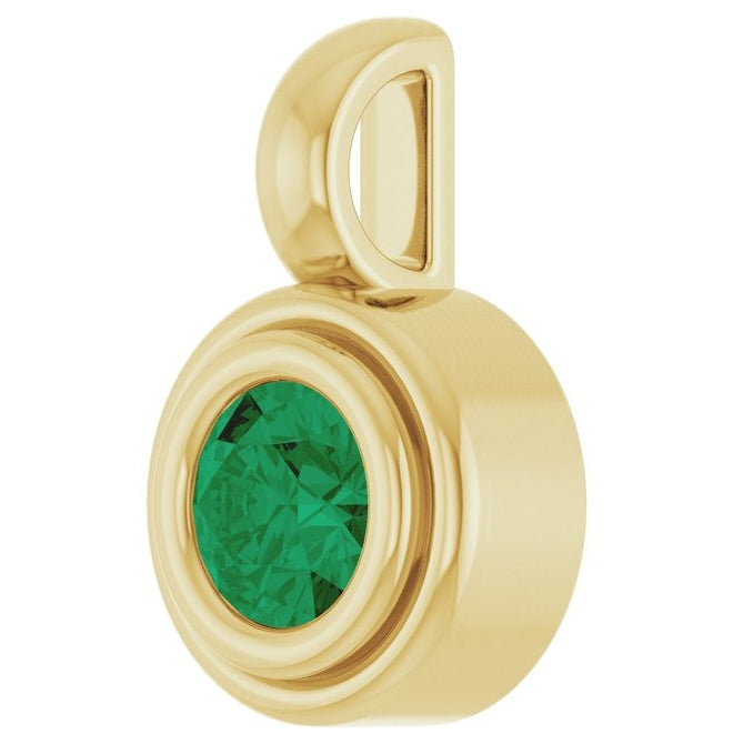 14K Yellow Gold Round Polished Lab-Grown Gemstone Charm/Pendant