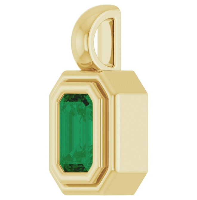14K Yellow Gold Emerald Polished Lab-Grown Gemstone Charm/Pendant