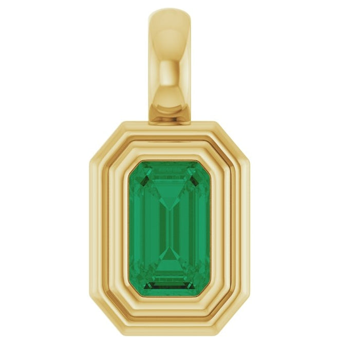 14K Yellow Gold Emerald Polished Lab-Grown Gemstone Charm/Pendant